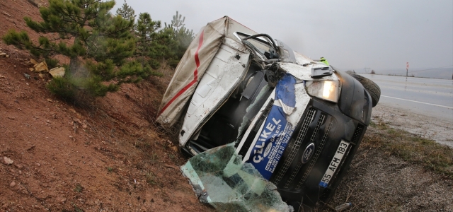 Tokat'ta büyükbaş hayvan taşıyan kamyonet devrildi, 2 kişi yaralandı